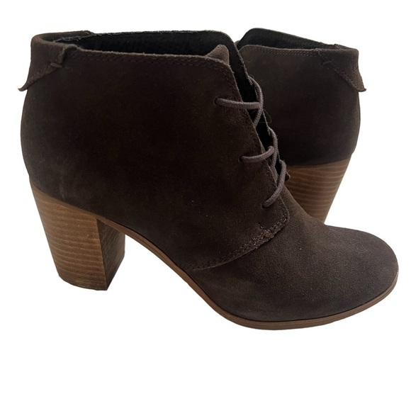 TOMS Lunata Lace Up Bootie in Chocolate Brown Suede - Picture 1 of 9